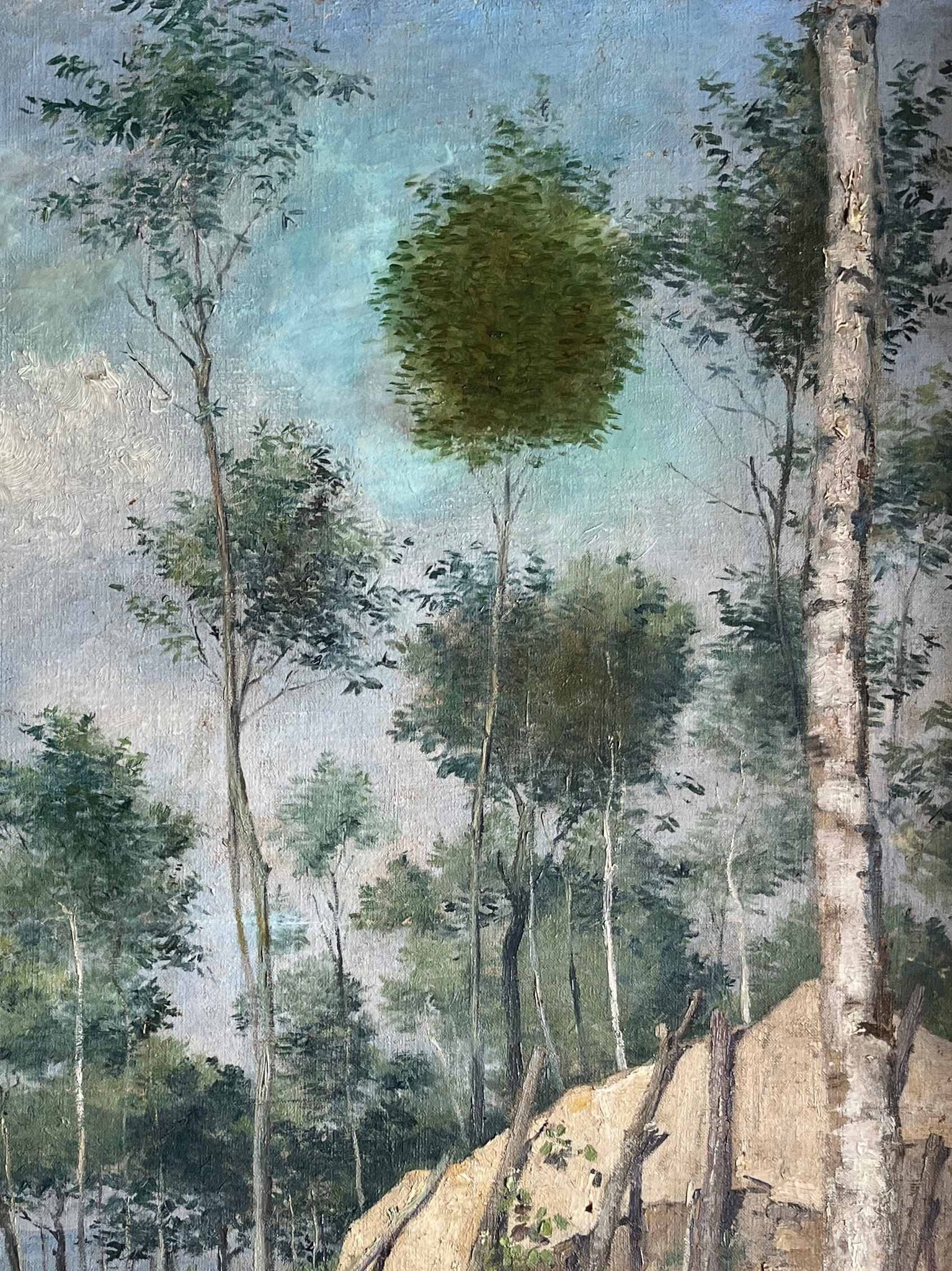Tableau hst "forest with cabin" lumberjack forestry early 20th century