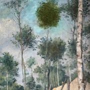 Tableau hst "forest with cabin" lumberjack forestry early 20th century