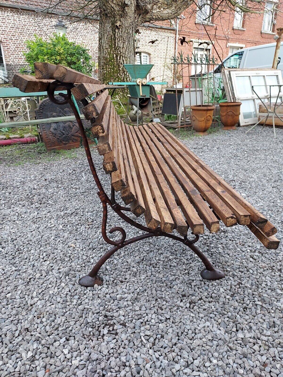 wooden garden bench with cast iron base