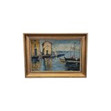 French Impressionist Painting with Harbor View signed Etienne, 1920/30s