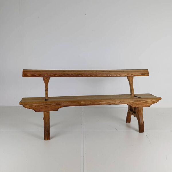 Banc ancien victorien en pin pitch pin court de chemin de fer