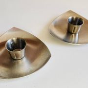 Vintage brushed metal geometric candle holders
