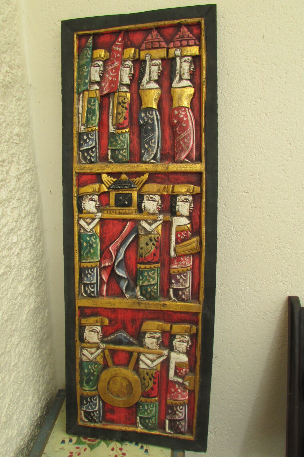 Wall decoration, Hindu polychrome wooden fresco