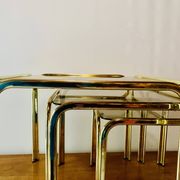 Vintage nesting tables in gold metal and smoked glass