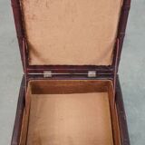 Red cow leather square chesterfield ottoman/storage pouf