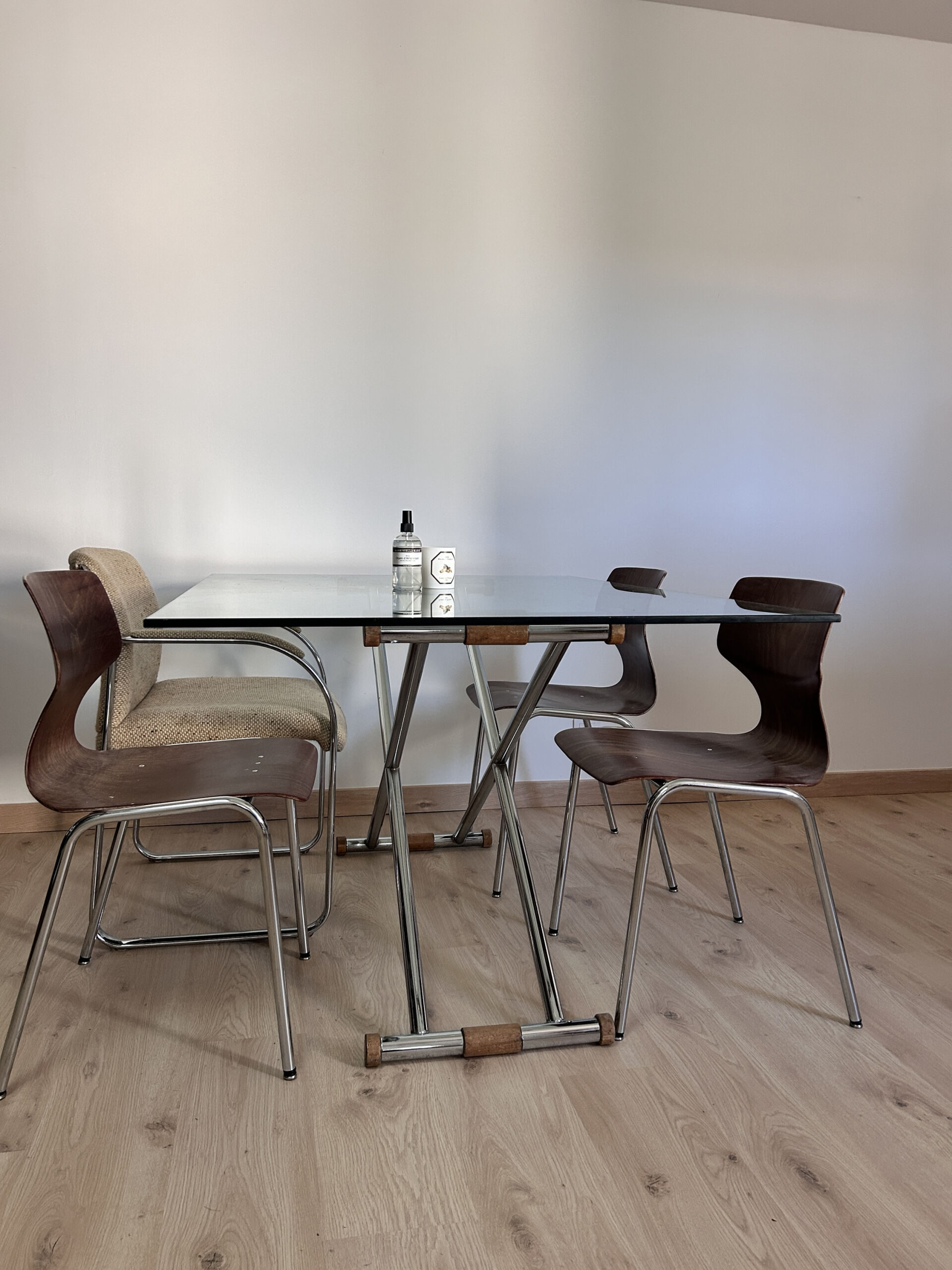 Large liftable/modular coffee table "Up & Down" vintage – Italian design glass & chrome