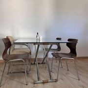 Grande table basse relevable / modulable « Up & Down » vintage – Design italien verre & chrome
