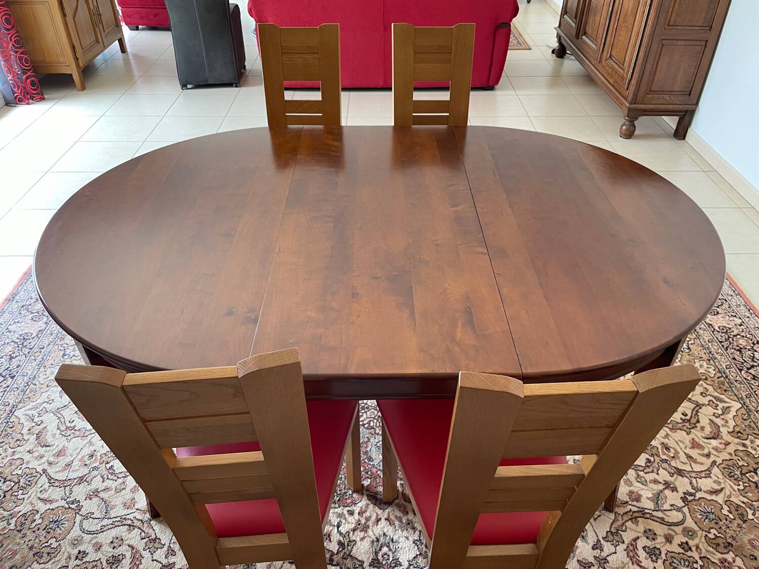 Table en bois ovale 6/8 personnes et 4 chaises art déco