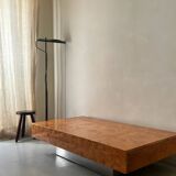 Coffee table with elm burl, integrated drawers, Mahey for Roche Bobois 1970.