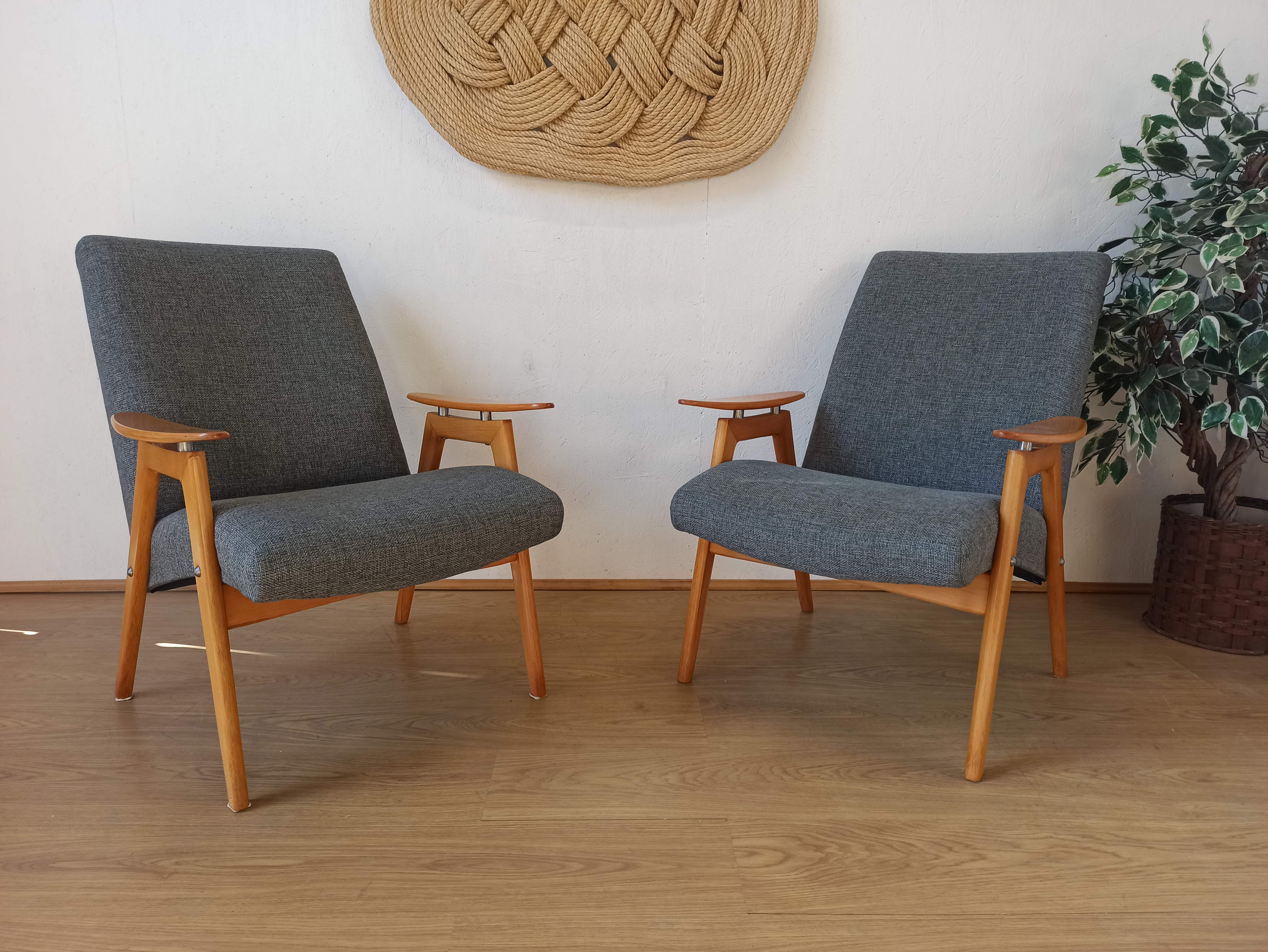 2 designer armchairs by j. šmidek, 1970s.