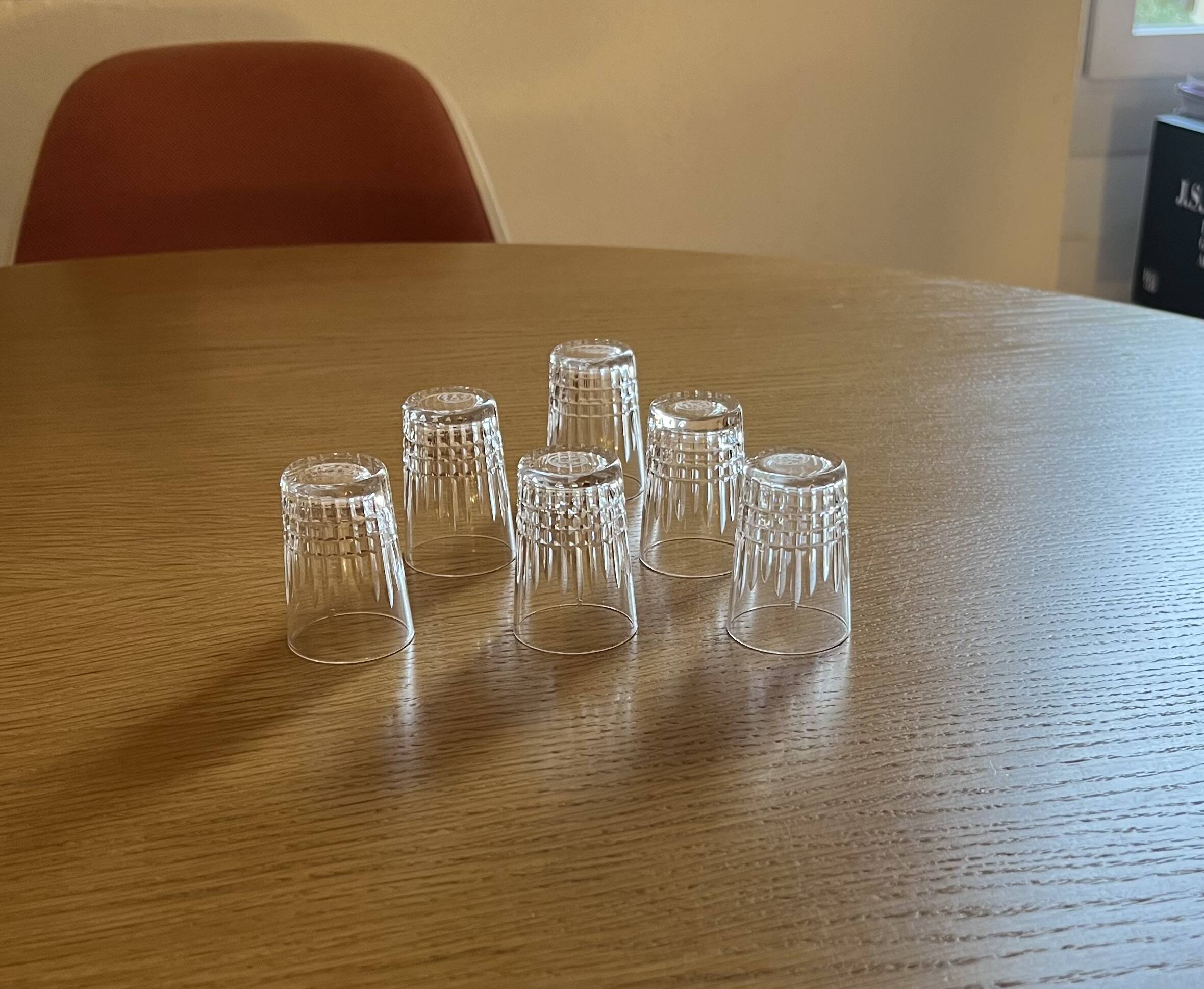 Baccarat liqueur set, glasses, and stand. Rare item.