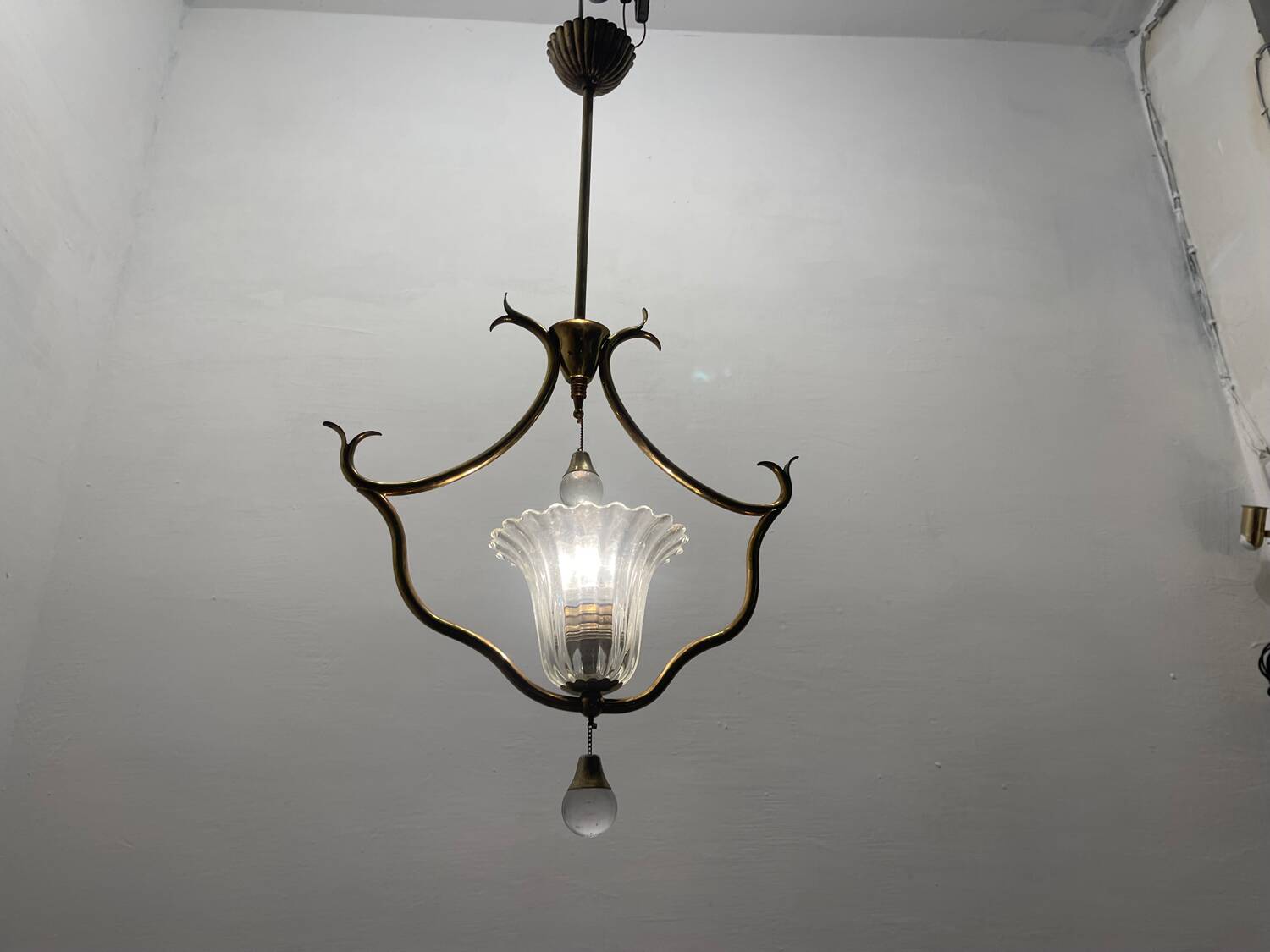 Murano Glass Brass Light Pendant 1950’s