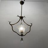 Suspension lumineuse en laiton et verre de Murano années 1950