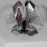 3 ball chandelier with stainless steel frame from the 70s Space Age