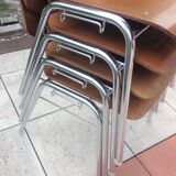 Suite of four chairs in teak color multiplis and chrome / vintage feet 60s-70s