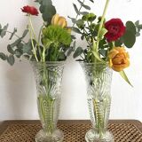 Paire de vases vintage en verre moulé