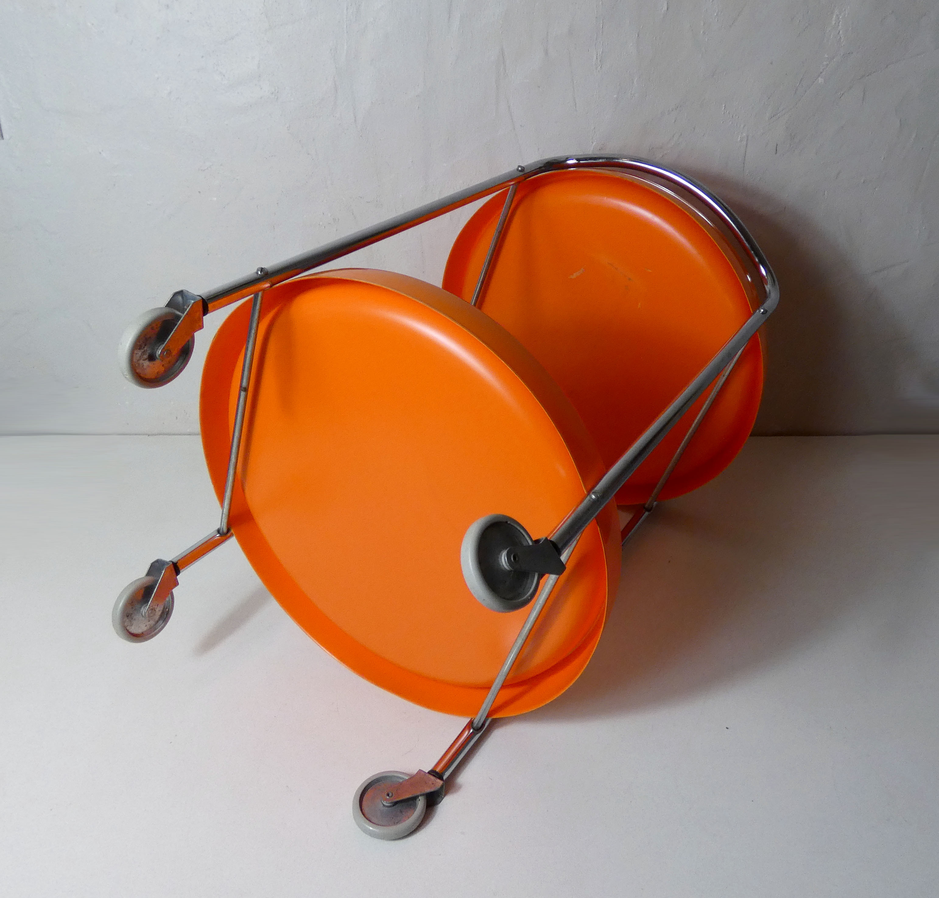 Serving table with vintage wheels