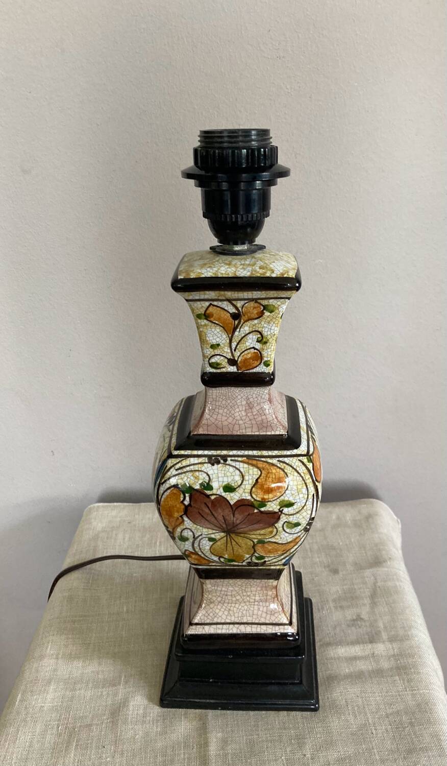 Living room lamp in cracked earthenware style, handmade decoration, 20th century