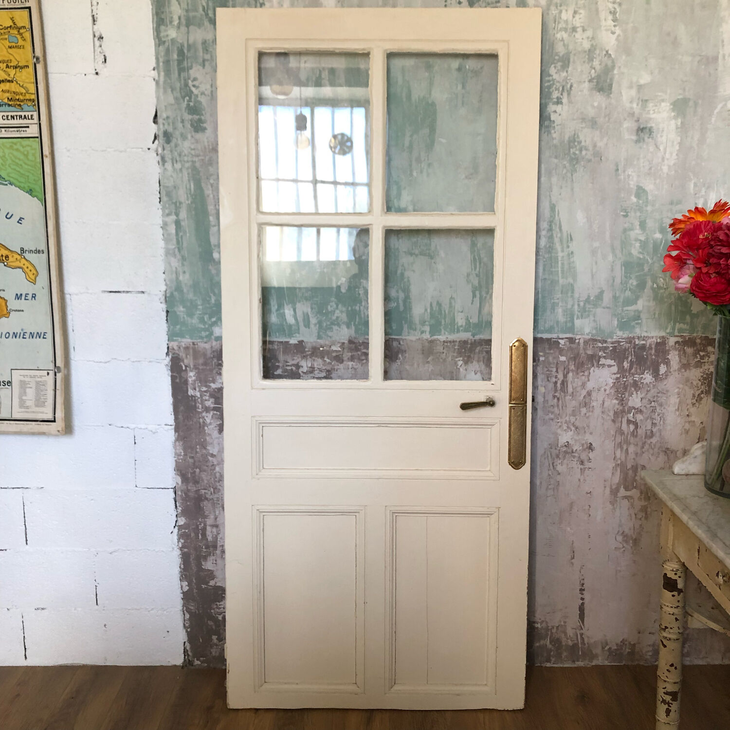 Old wooden glass door