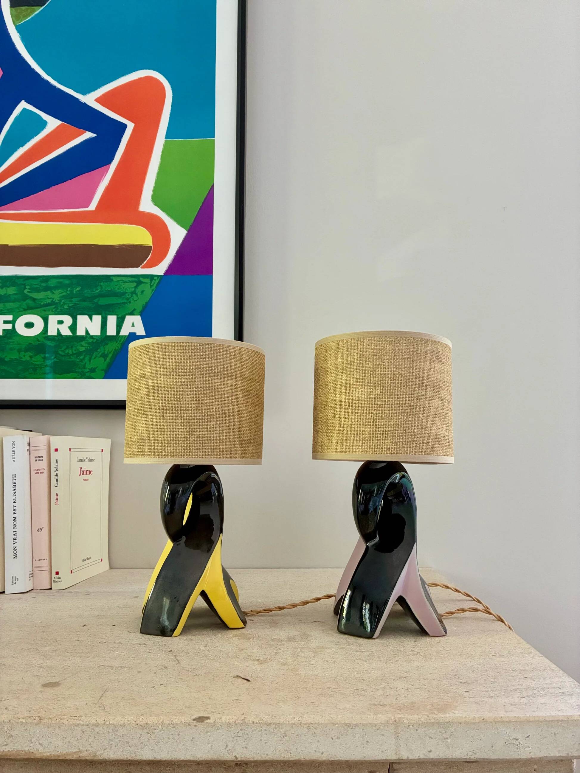 Pair of "Fifties" ceramic bedside lamps, 1950