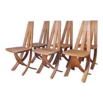 Series of 6 vintage solid elm chairs