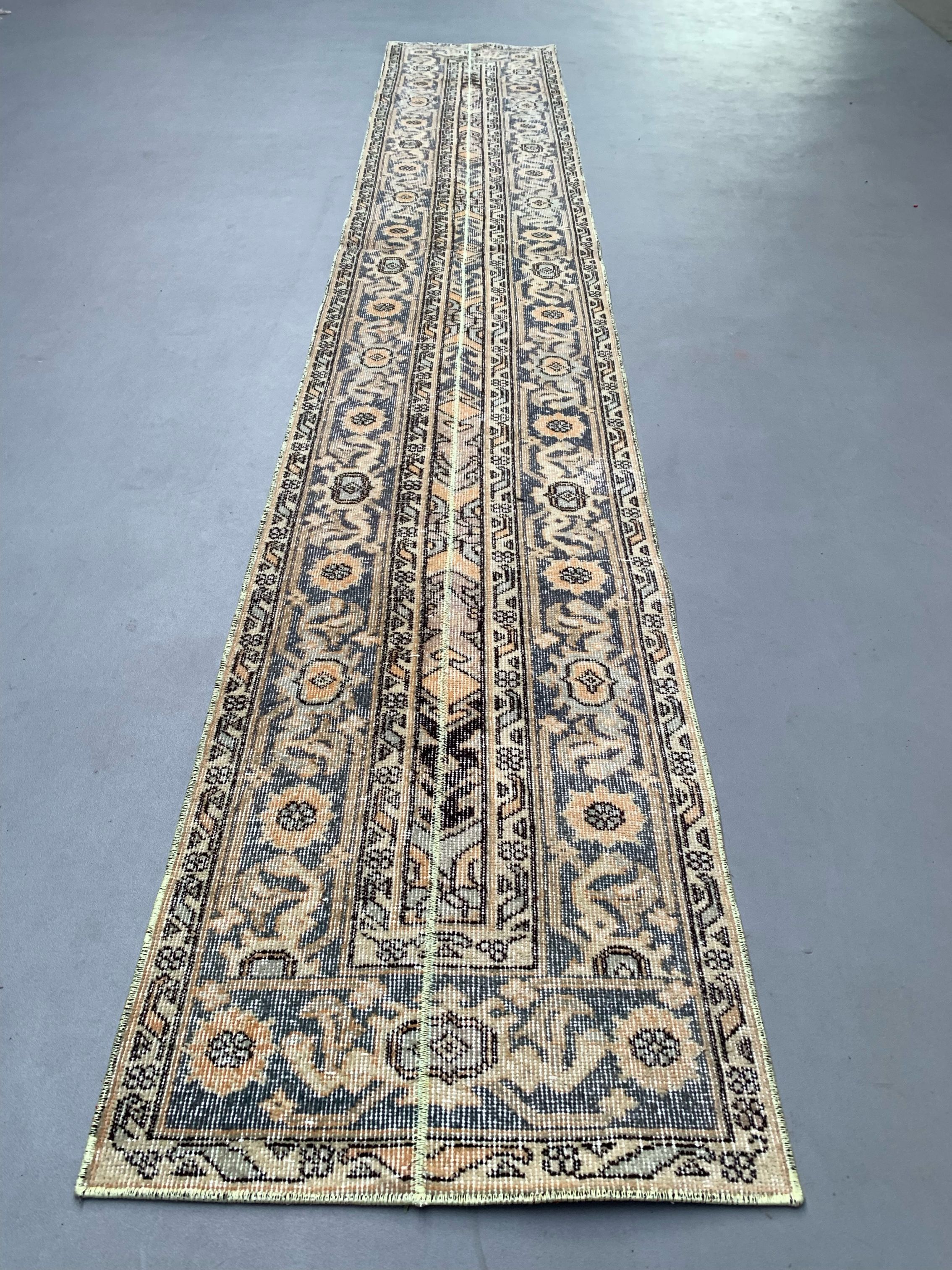 Distressed turkish runner 390x62 cm wool vintage tribal rug