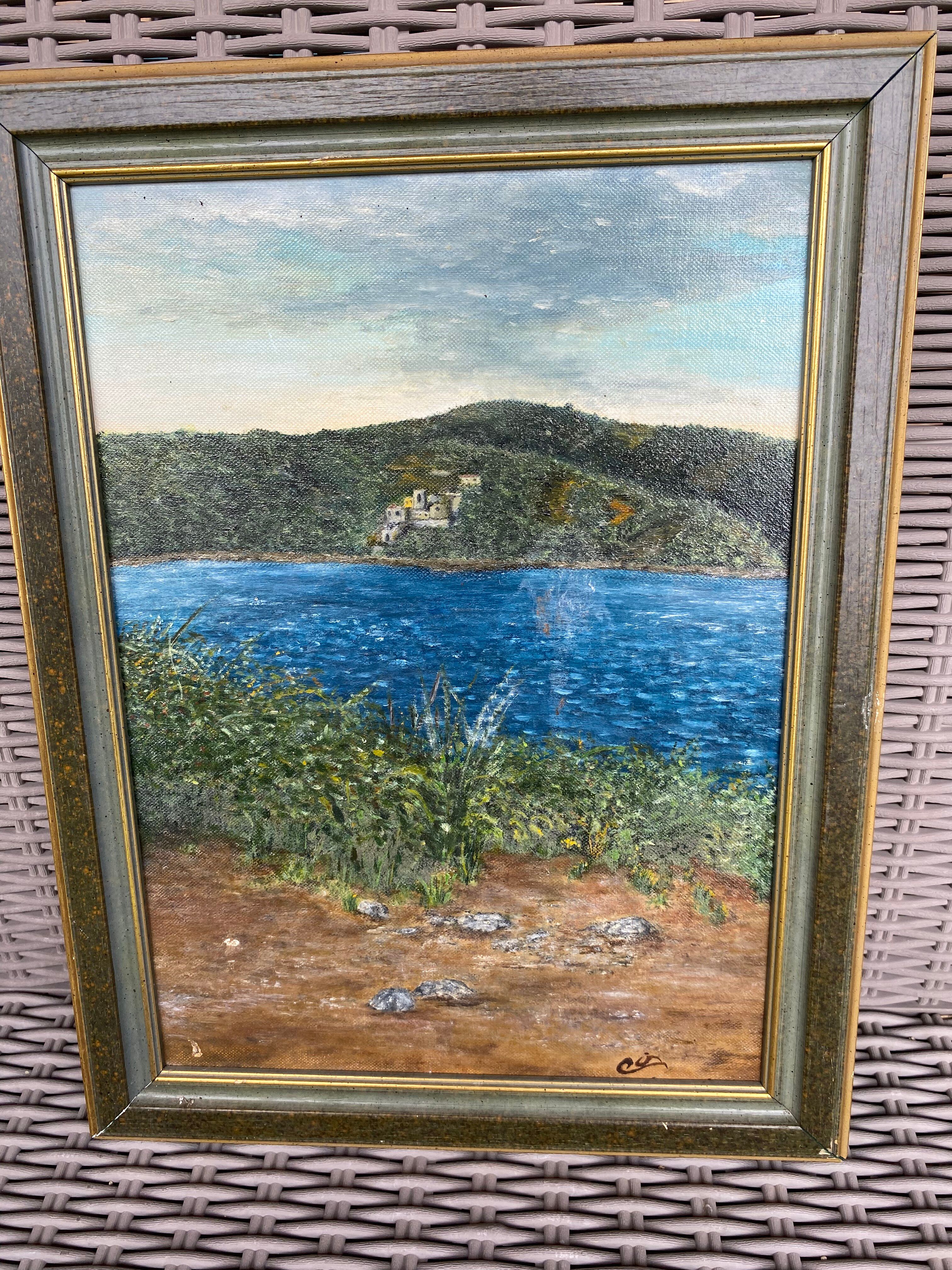 Tableau Huile sur Toile – Paysage Méditerranéen Éveillé – Cadre Inclus