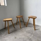 Set of 3 oak tripod stools