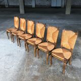 Dining chairs with rush made of oak wood, France 1950s, Set of 6