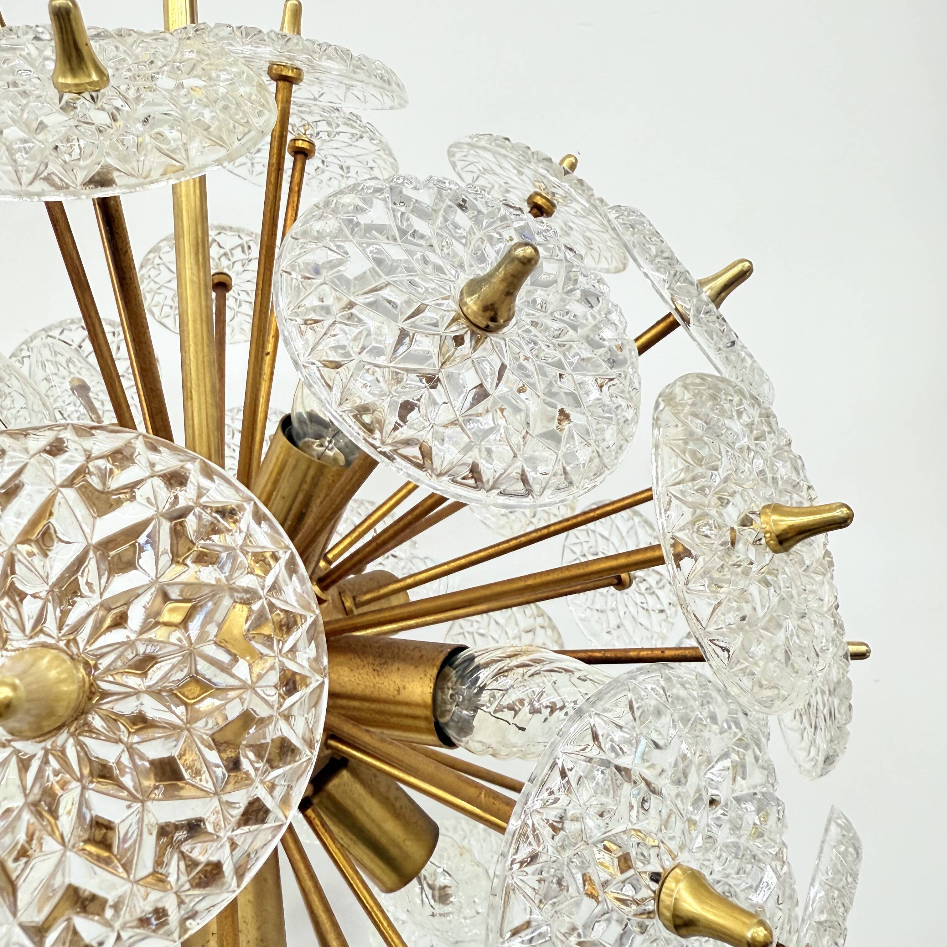 Val Saint Lambert crystal sputnik gold chandelier , 1960’s