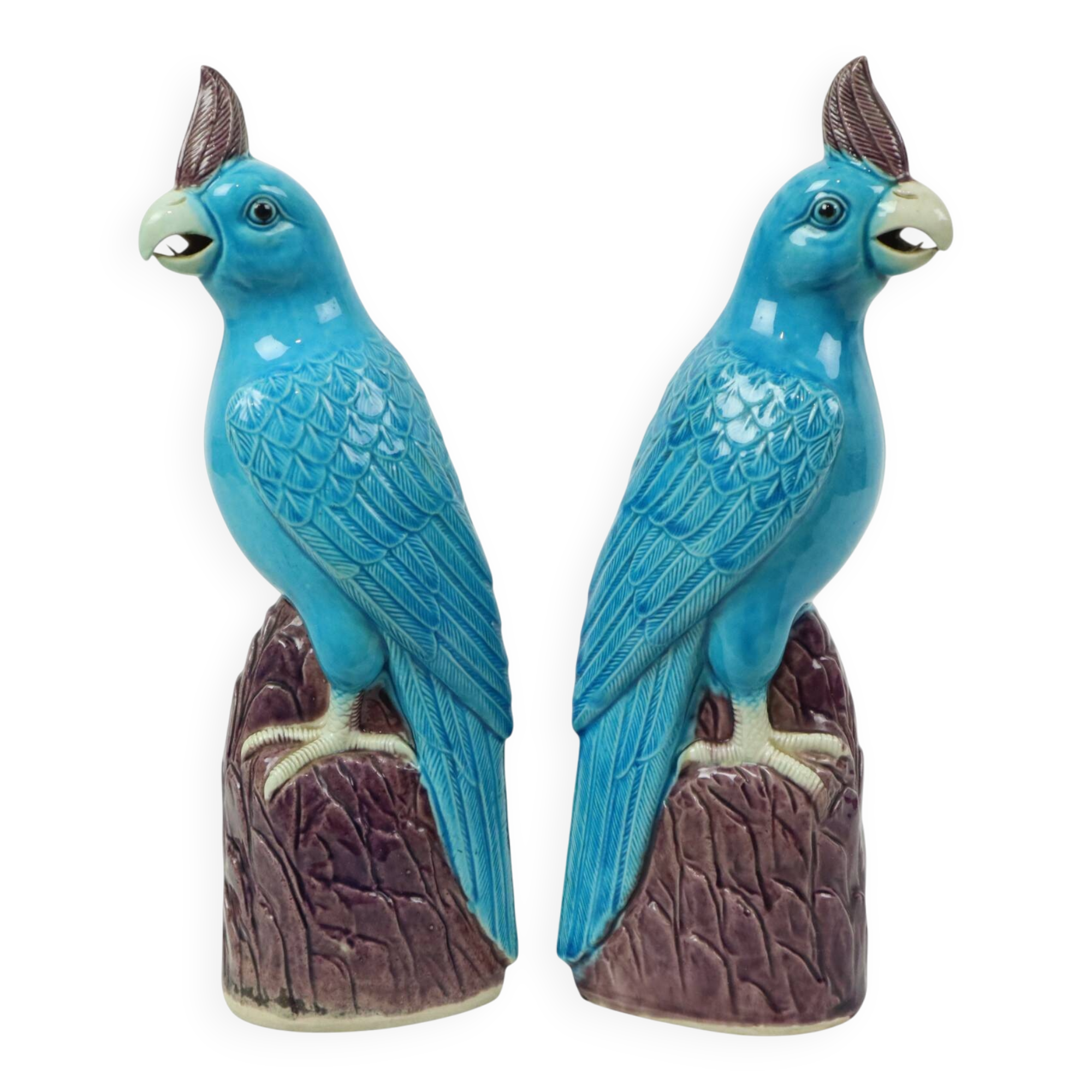 Pair of Turquoise Glazed Parrots Chinese Porcelain 30cm
