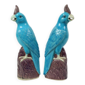 Pair of Turquoise Glazed Parrots Chinese Porcelain 30cm