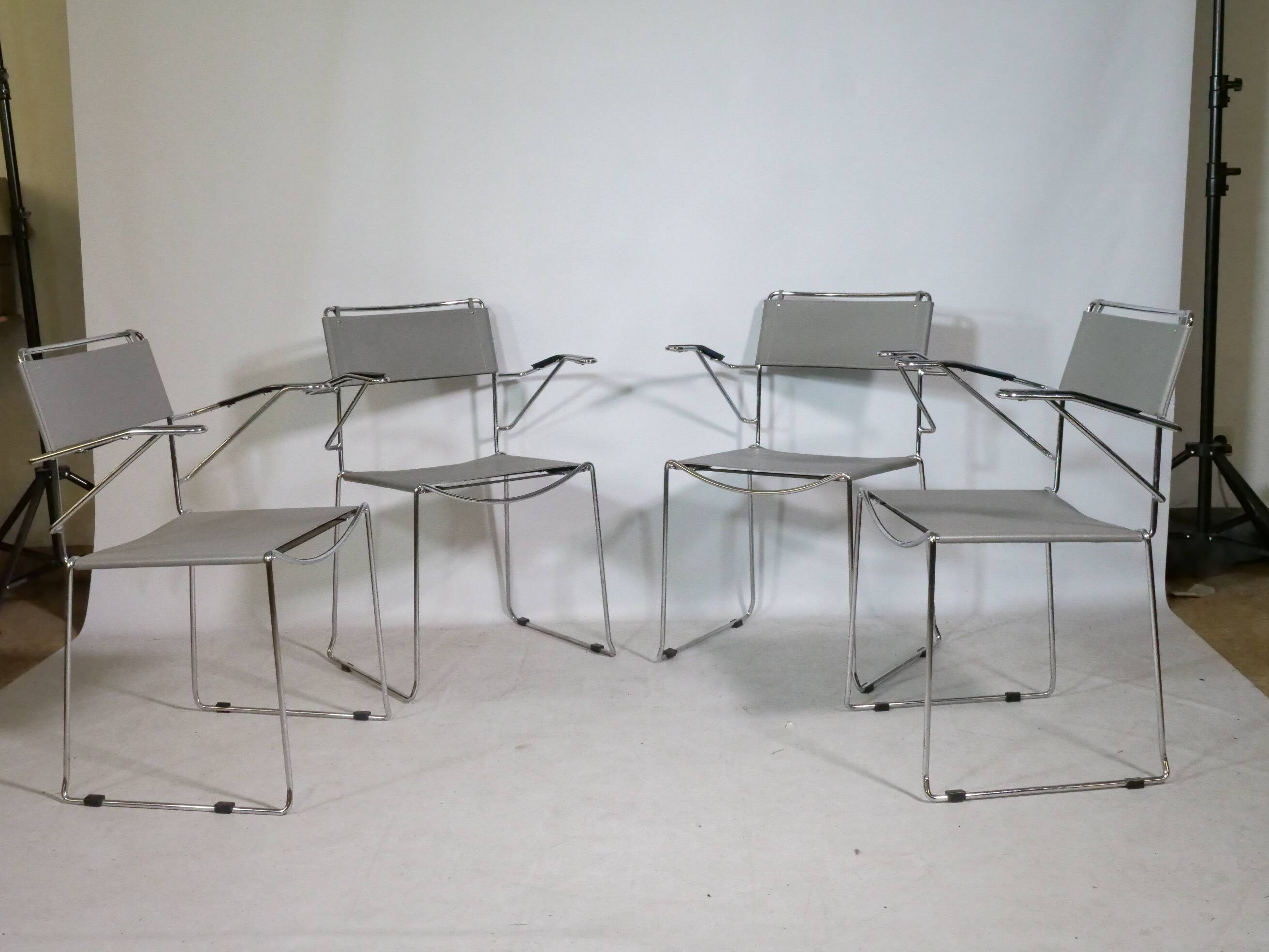 Mid-Century Design Chrome and Leather Chairs from Italy, Set of 4, 1970s