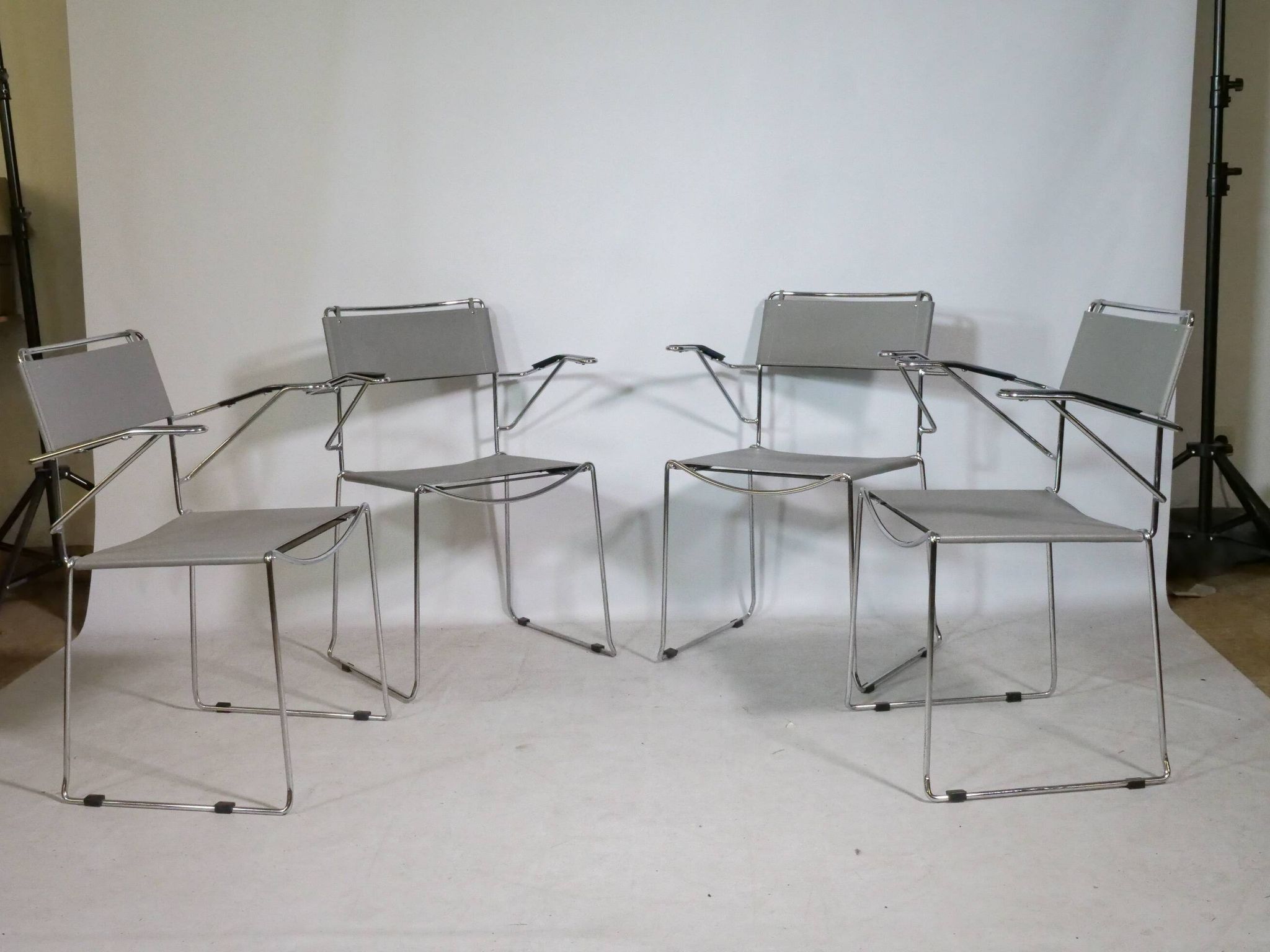 Mid-Century Design Chrome and Leather Chairs from Italy, Set of 4, 1970s