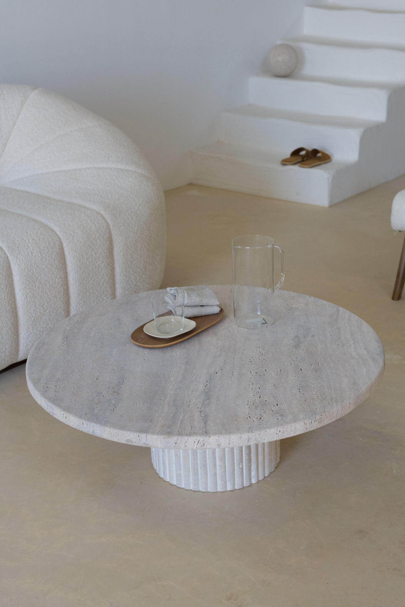Omega circular coffee table natural travertine - 80cm D