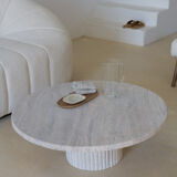 Omega circular coffee table natural travertine - 80cm D