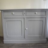 Buffet parisien restauré gris patiné 2 portes 2 tiroirs
