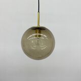 Limburg Glashütte brass smoked glass ball pendant hanging lamp , 1970s