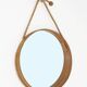 Round mid-century wall mirror / beech / sisal / Danish modern design / 1970s