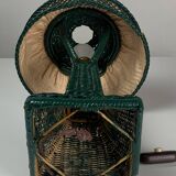 Green Art Deco rattan wicker mushroom "Eiffel" table lamp, 1950s