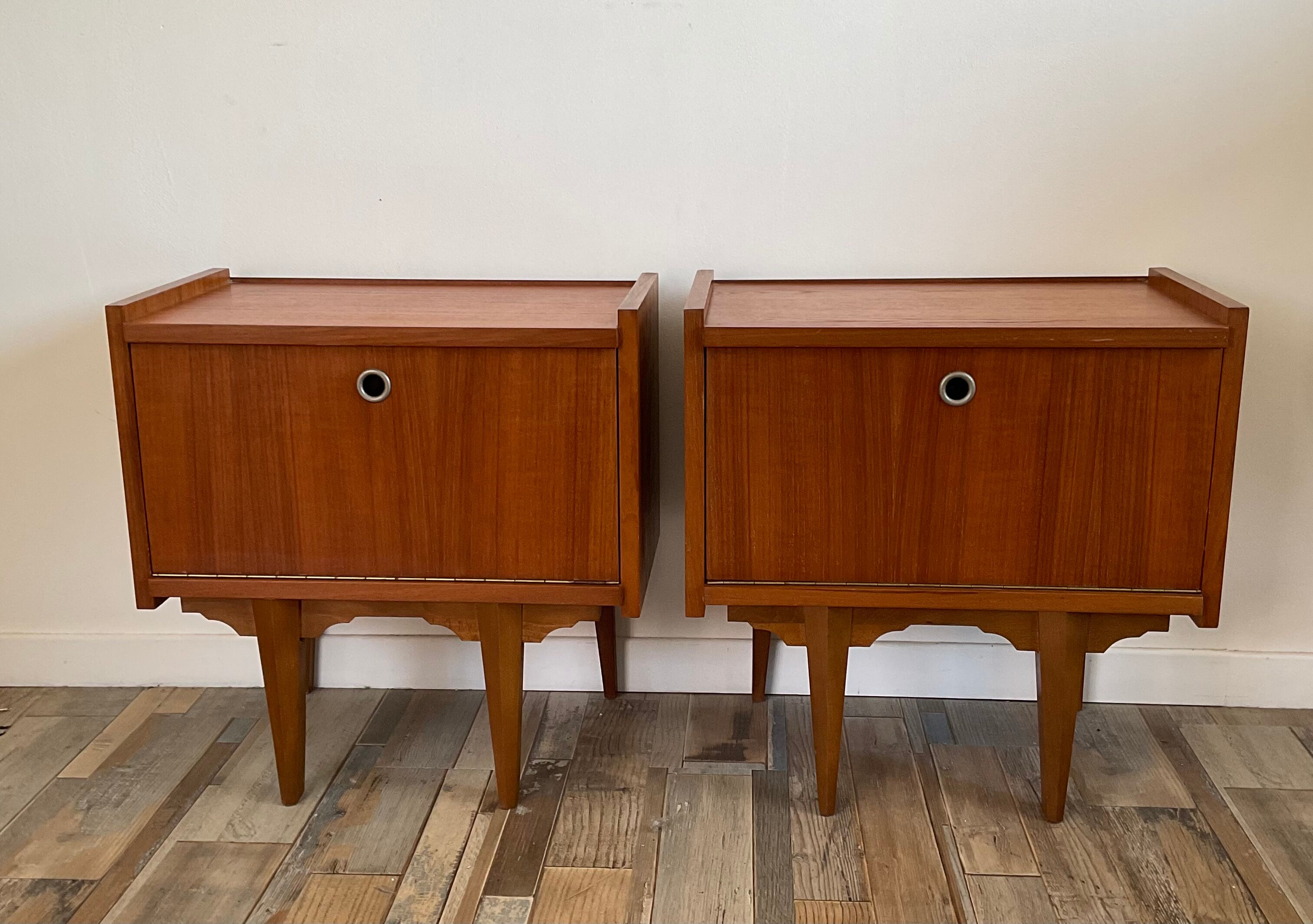Pair of Scandinavian teak bedside tables in 60s