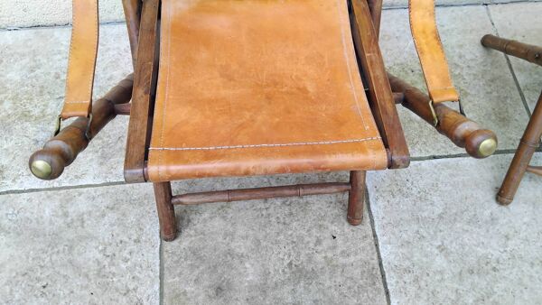 Paire de chaise SAFARI pliante vintage cuir bois