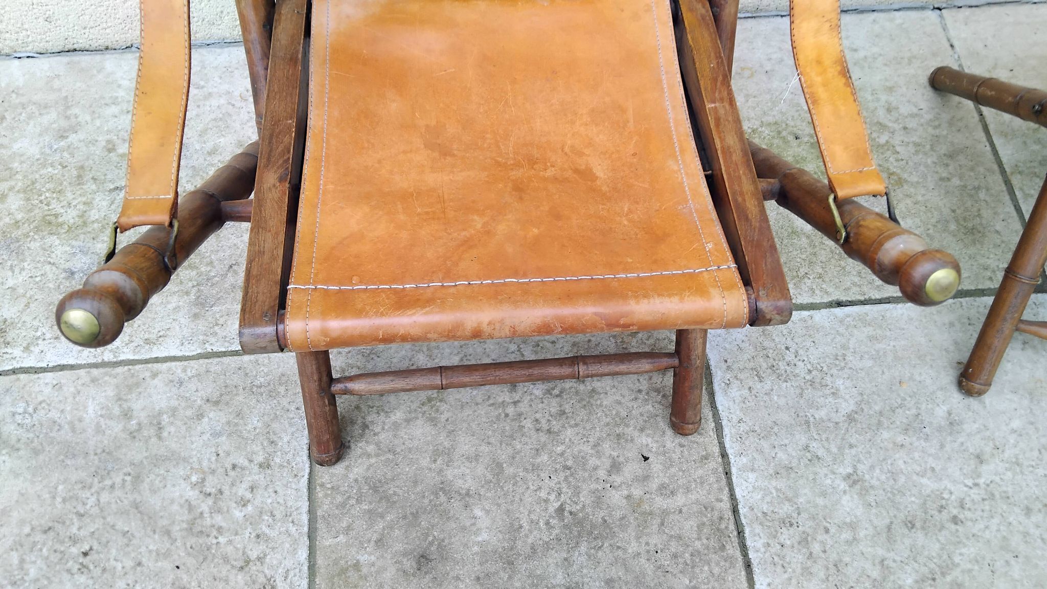 Paire de chaise SAFARI pliante vintage cuir bois