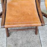 Vintage leather and wood folding chair SAFARI pair