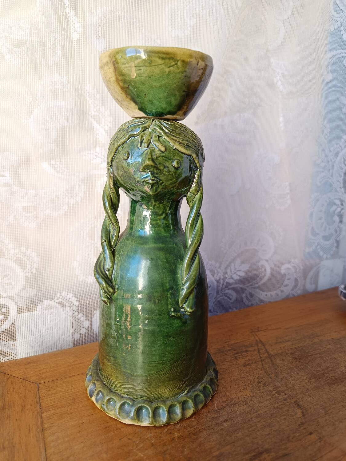 Vintage anthropomorphic candlestick in glazed ceramic - Cathy Wurge