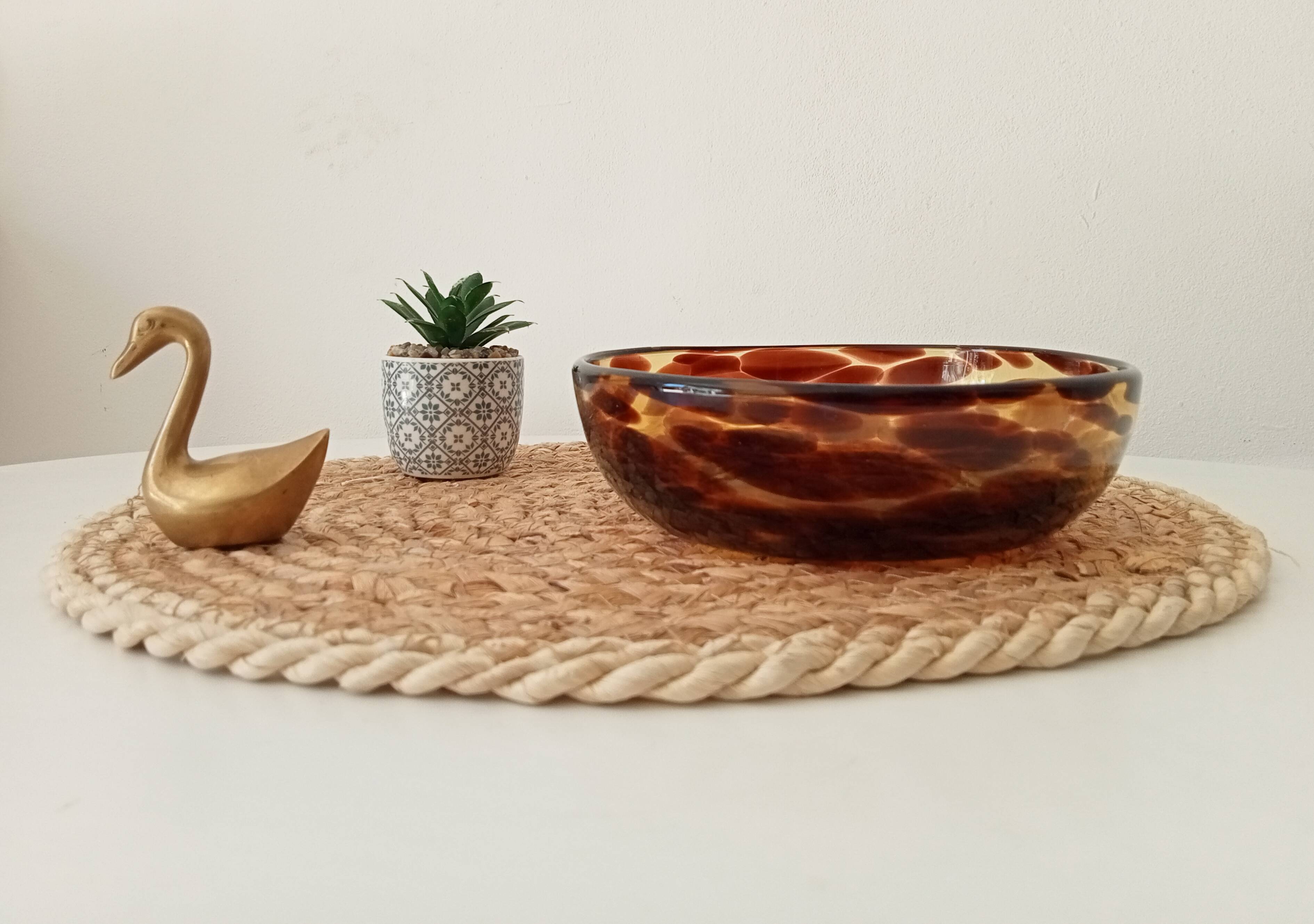 Vintage 70s bowl in speckled amber glass Murano glass