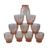 Lot de 10 verres à vin / eau en verre rose art déco