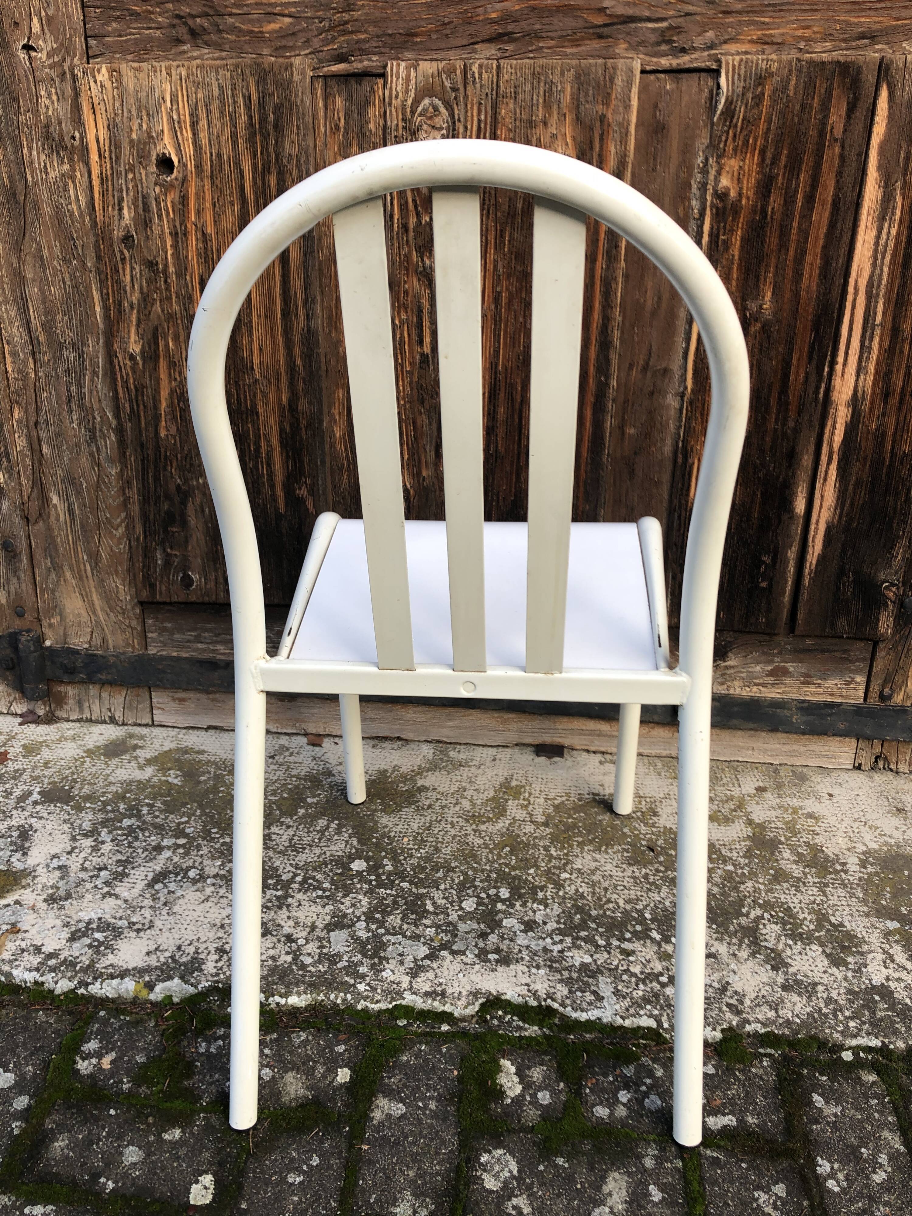 Lot 4 chairs Mallet-Stevens 60s white and wood-washed tube