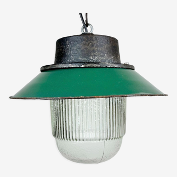 Lampe à Suspension Industrielle en Émail Vert et en Fonte, 1960s