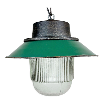 Green Enamel and Cast Iron Industrial Pendant Light, 1960s